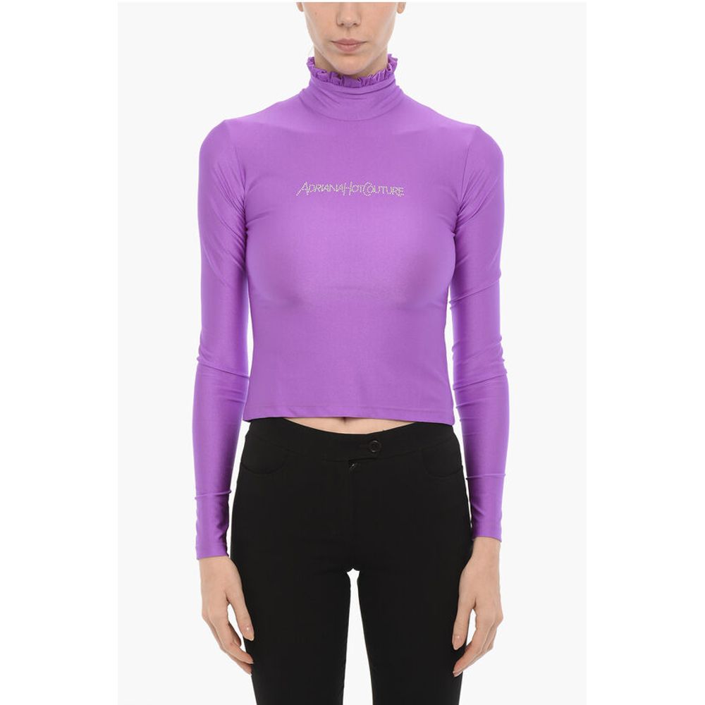 Adriana Hot Couture Turtleneck Top with Rhinestone Logo