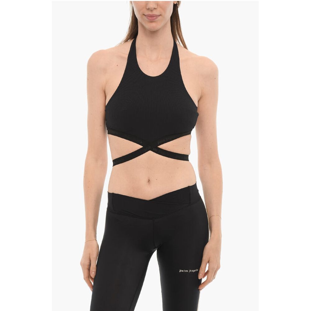 Palm Angels Crossed Waist Ribbed Crop Top