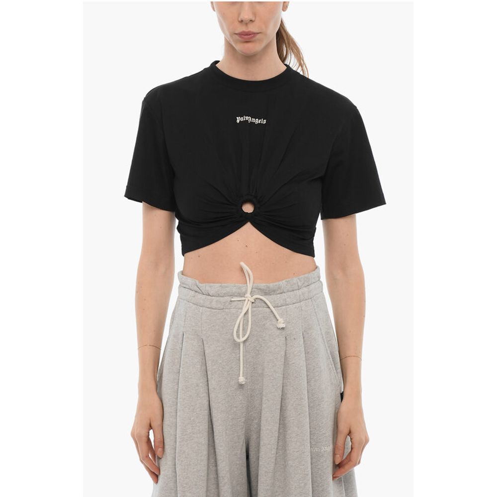 Palm Angels Solid Color Crop T-Shirt with Cut-Out Detail