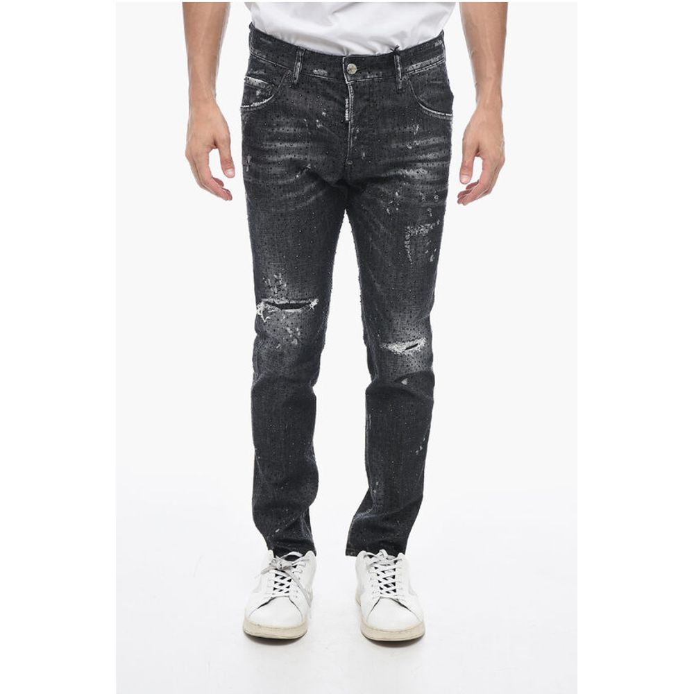 Dsquared² All-Over Rhinestoned Skater Fit Denims 14cm