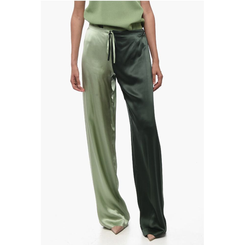 WOERA Two Tone Silk Palazzo Pants with Drawstring