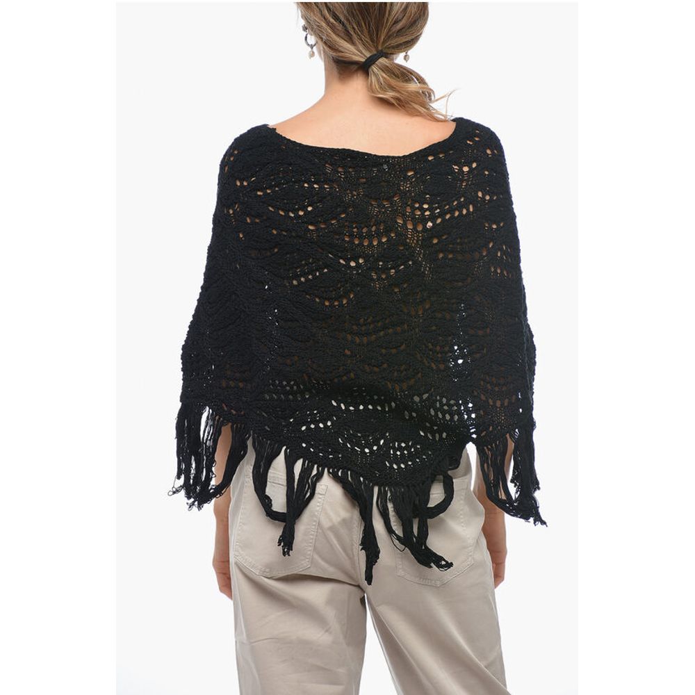 Fabiana Filippi Cotton Crochet Cape with Fringed Bottom