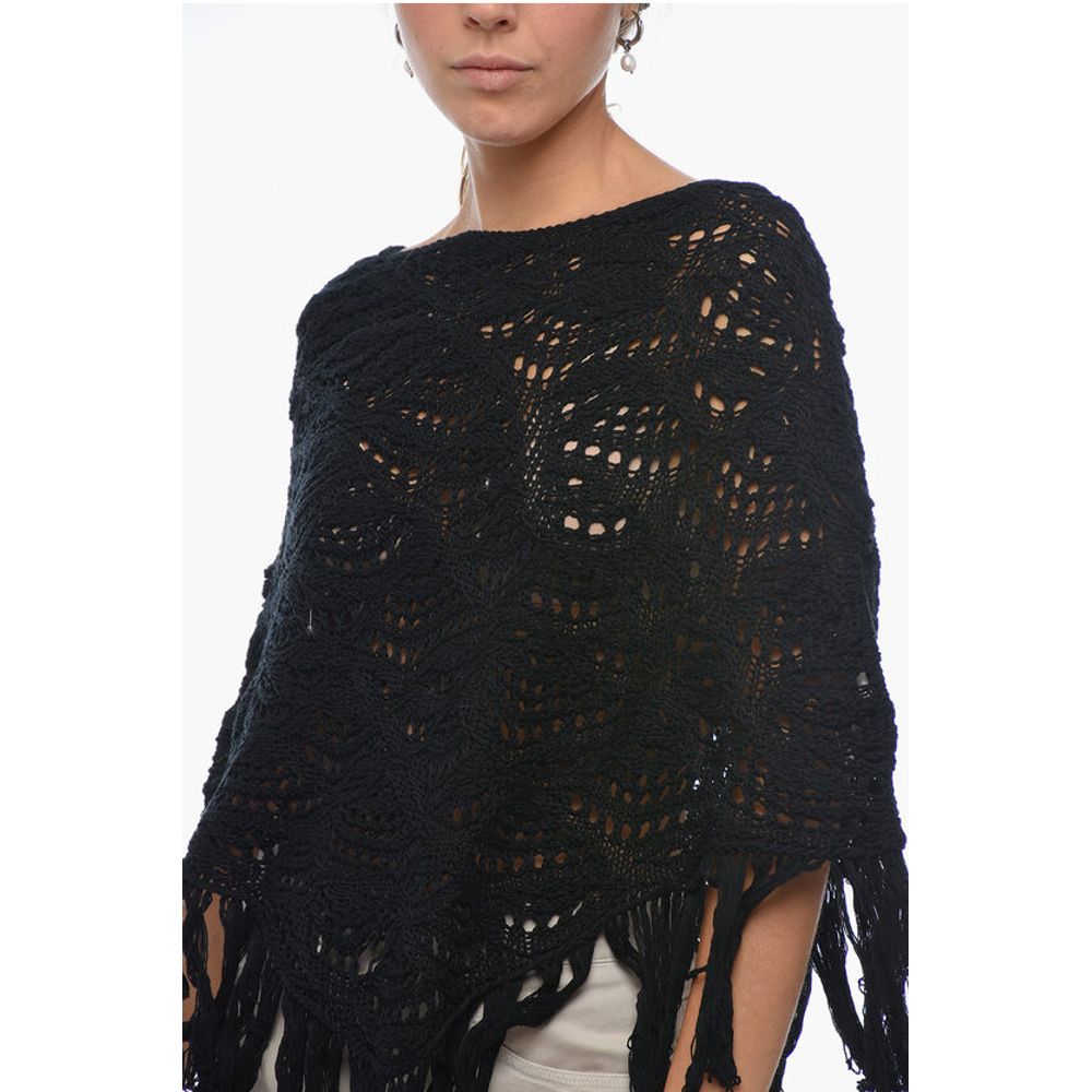 Fabiana Filippi Cotton Crochet Cape with Fringed Bottom