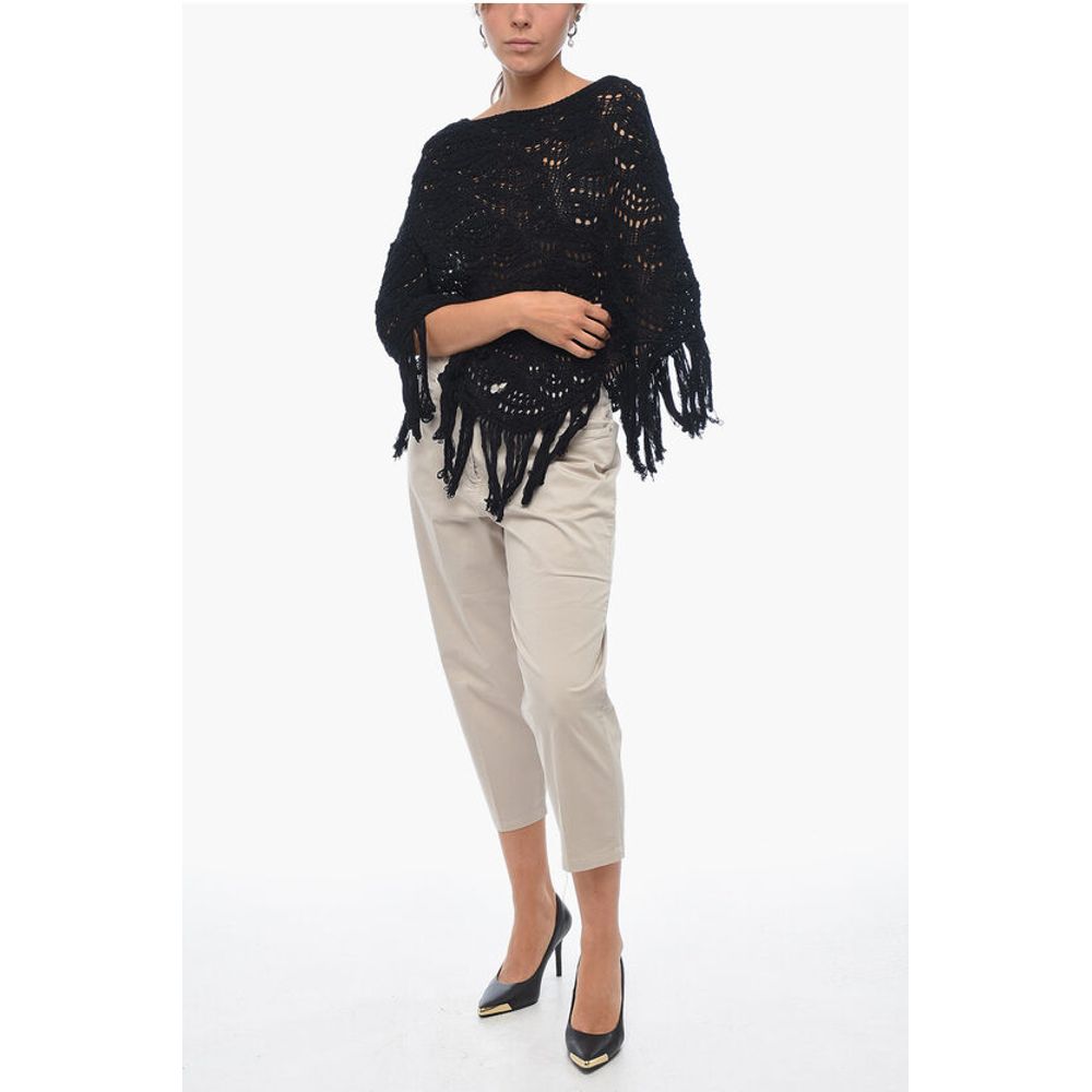 Fabiana Filippi Cotton Crochet Cape with Fringed Bottom