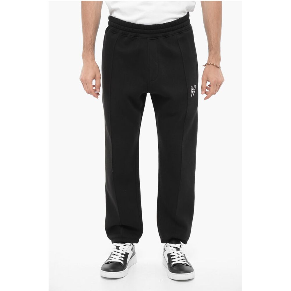 Neil Barrett Fleeced Cotton Blend Loose Fit Joggers with Thunderbolts Emb