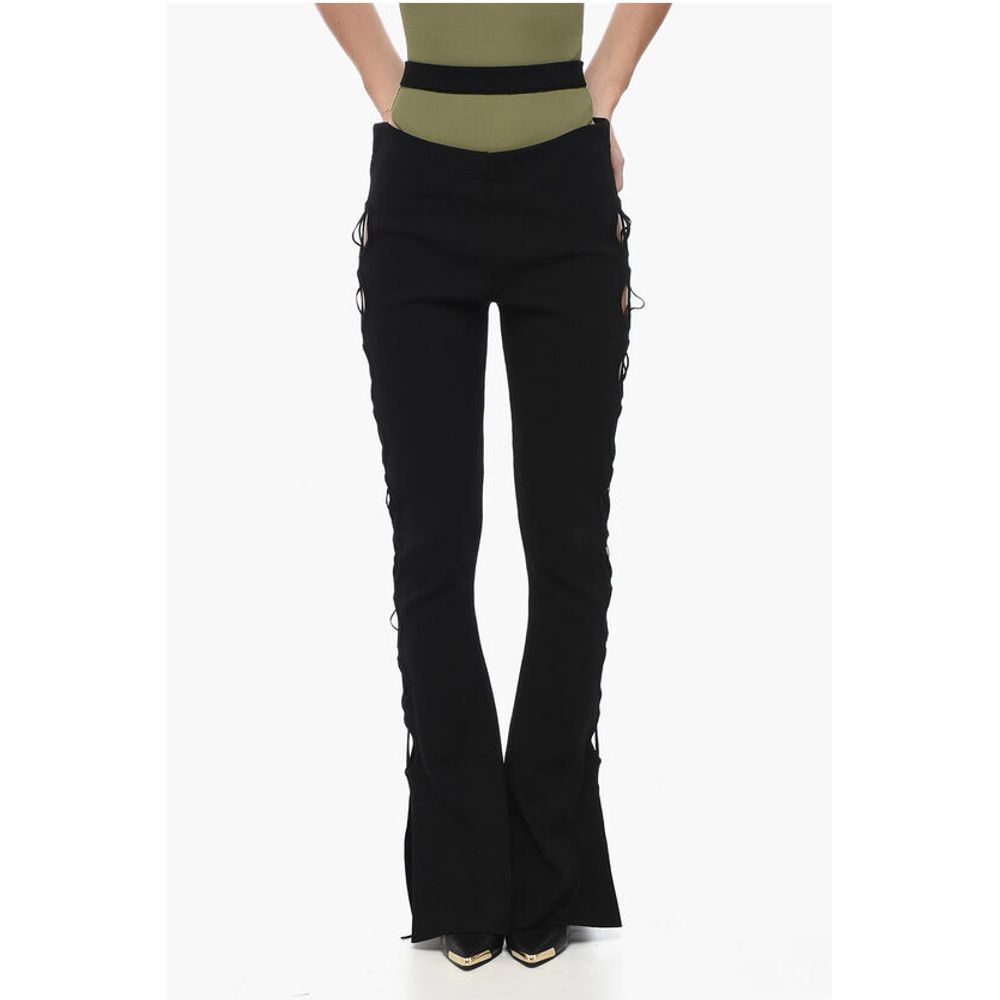 High-waisted Knit Flared Pants with Cut-out Details