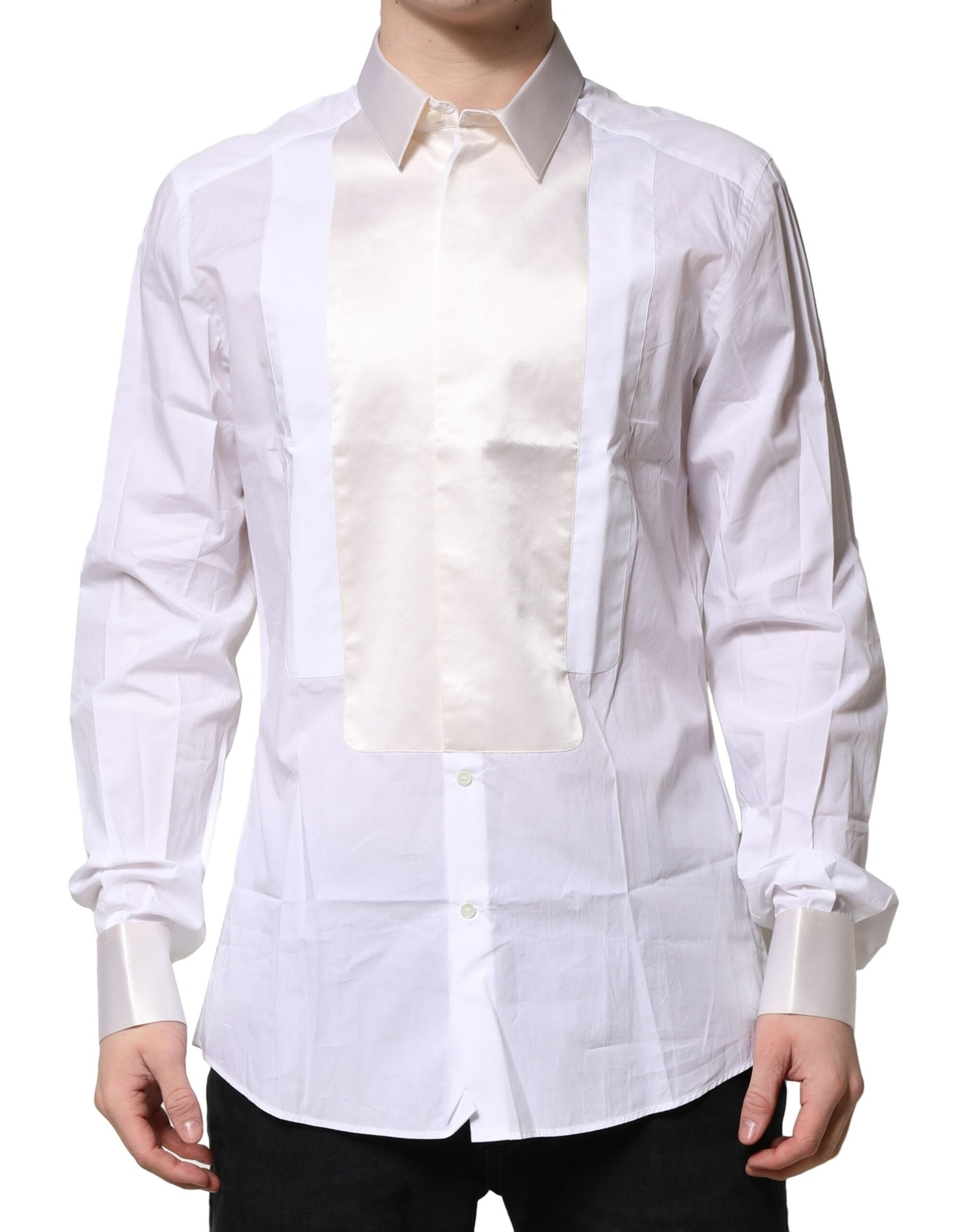 Dolce & Gabbana White GOLD Poplin Cotton Dress Formal Shirt