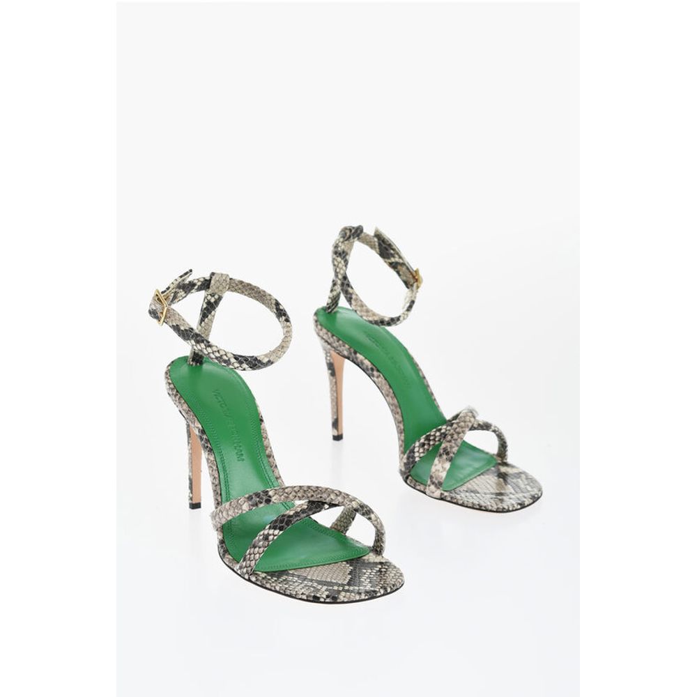 Victoria Beckham Snake Effect Leather Ankle-Strap Sandals Heel 9cm
