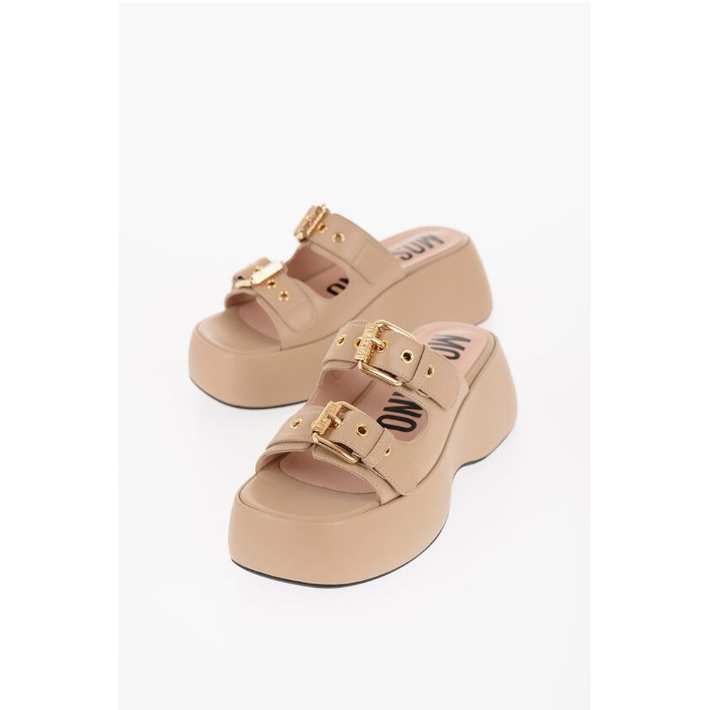 Moschino COUTURE! Leather DOLLY75 Sandals with Golden-Effect Double B