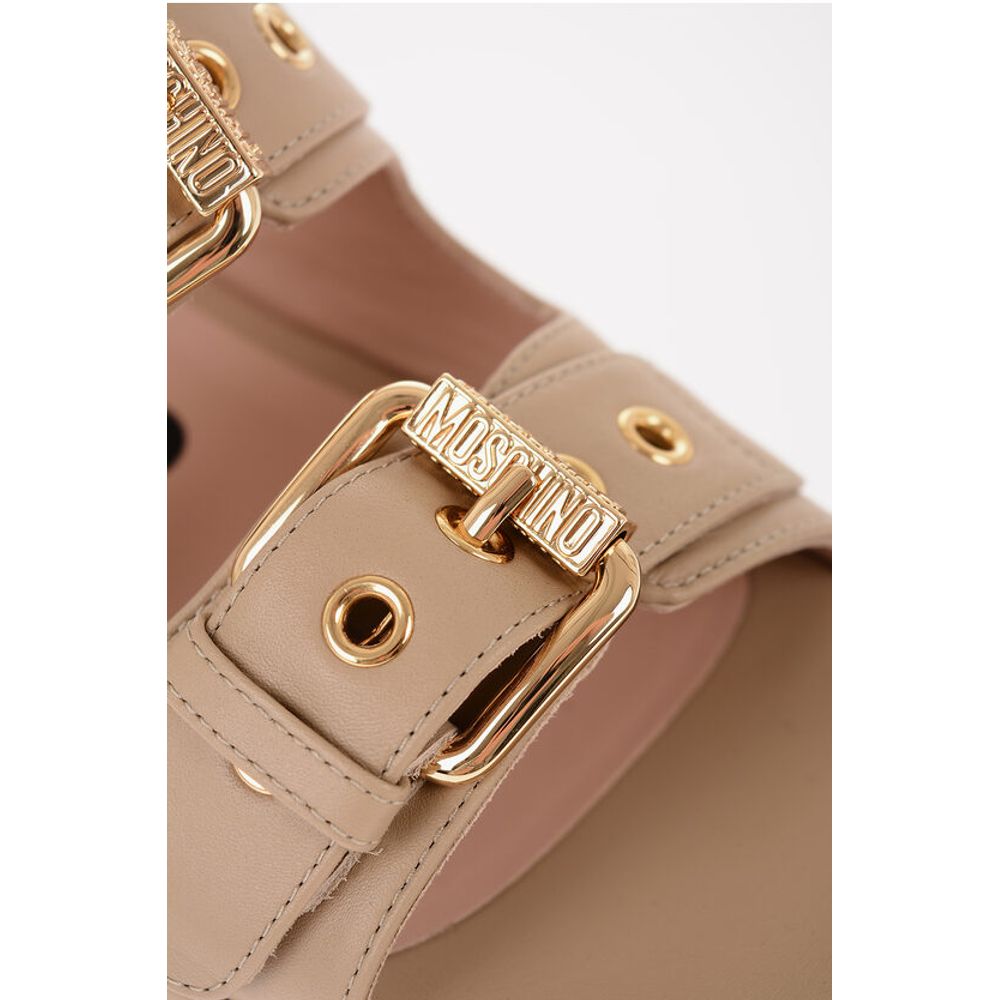 Moschino COUTURE! Leather DOLLY75 Sandals with Golden-Effect Double B