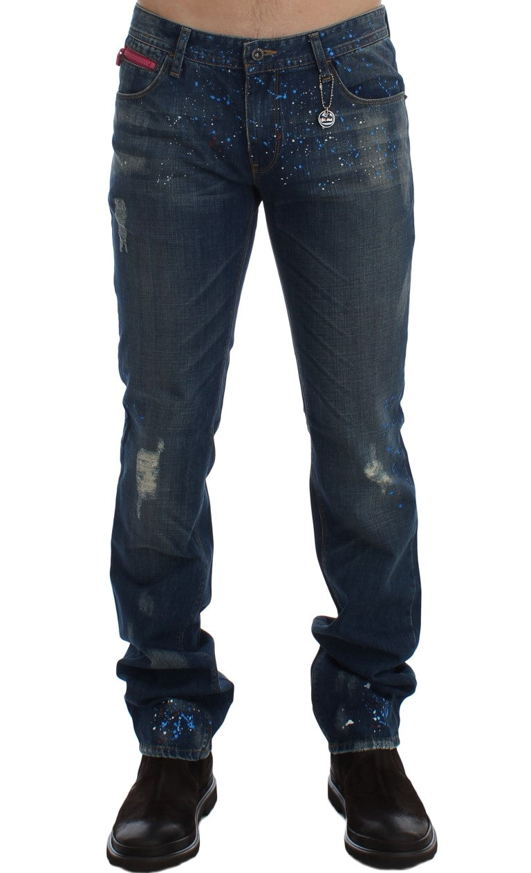 Κοστούμι National Chic Blue Wash Painted Slim Fit Jeans