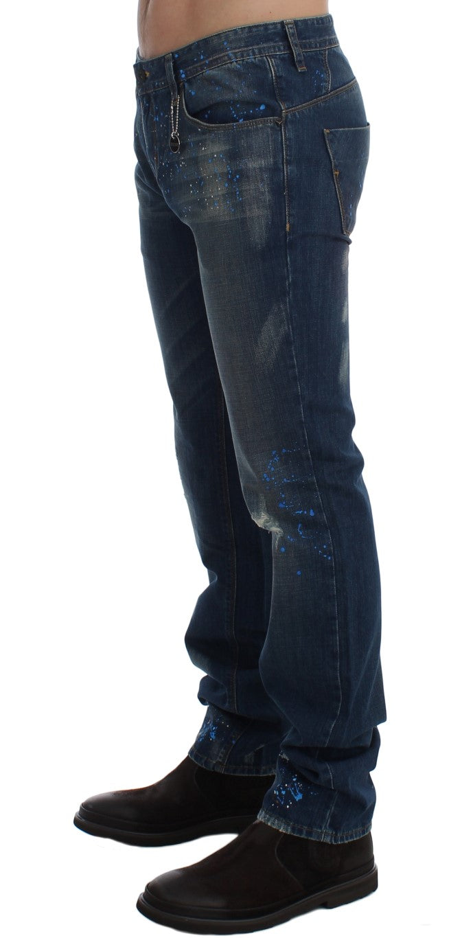 Κοστούμι National Chic Blue Wash Painted Slim Fit Jeans
