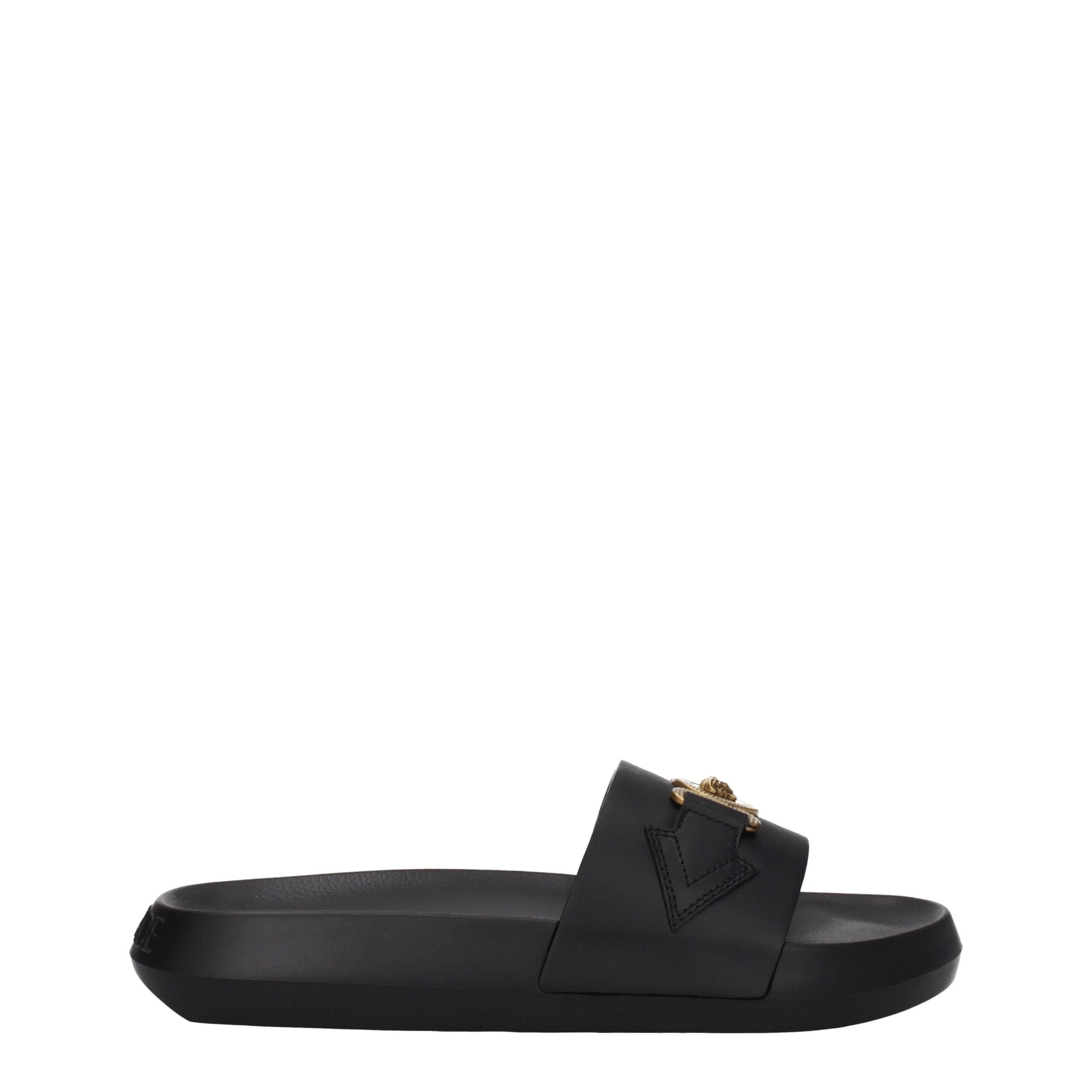 Versace Black Leather Slippers