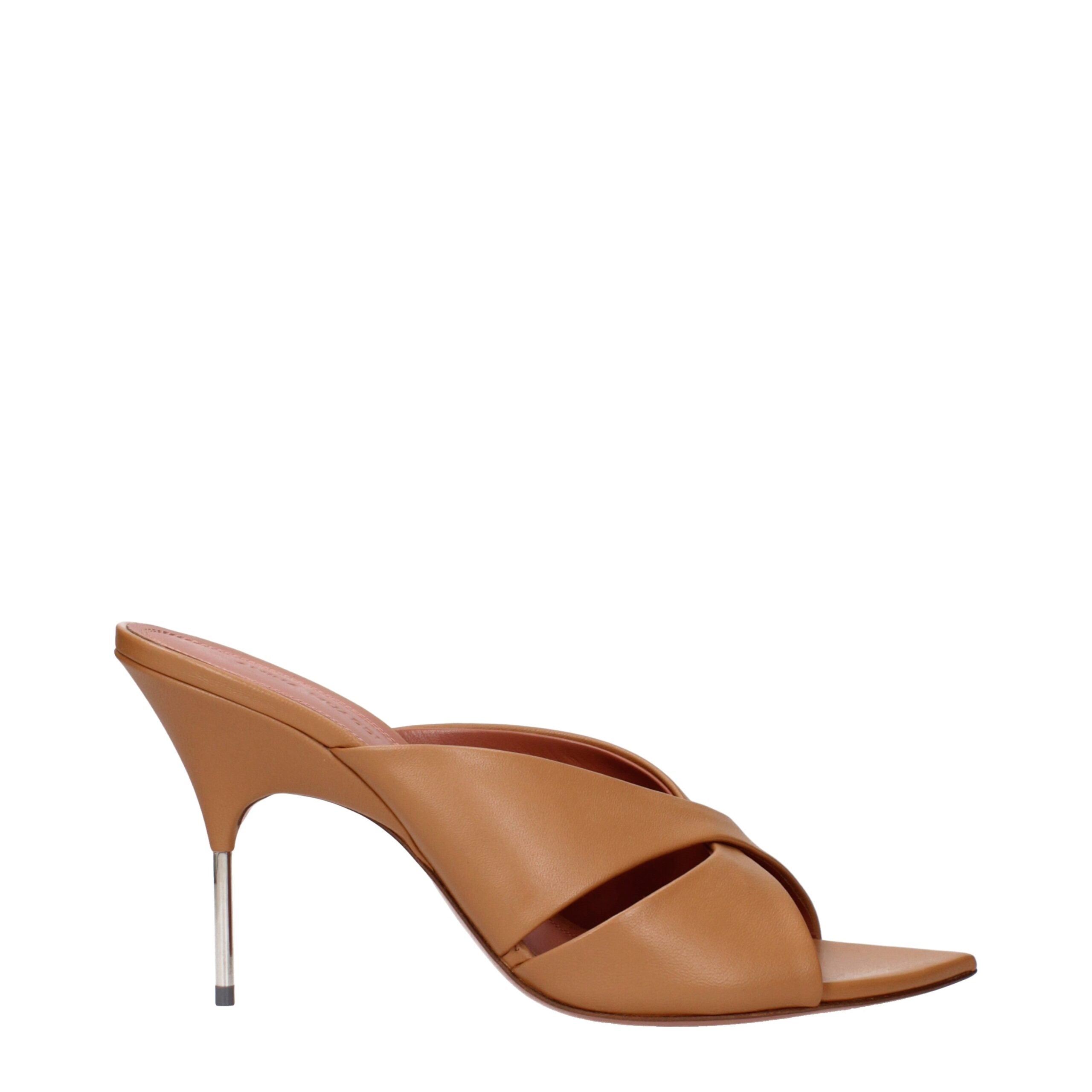 Amina Muaddi Brown Leather Stiletto Heel Sandals