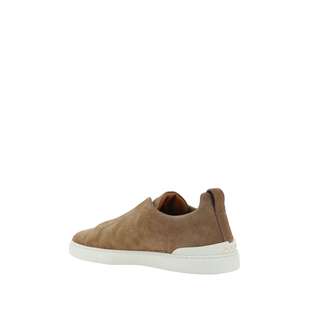 ZEGNA Brown Calf Leather Bos Taurus Low Top Sneakers