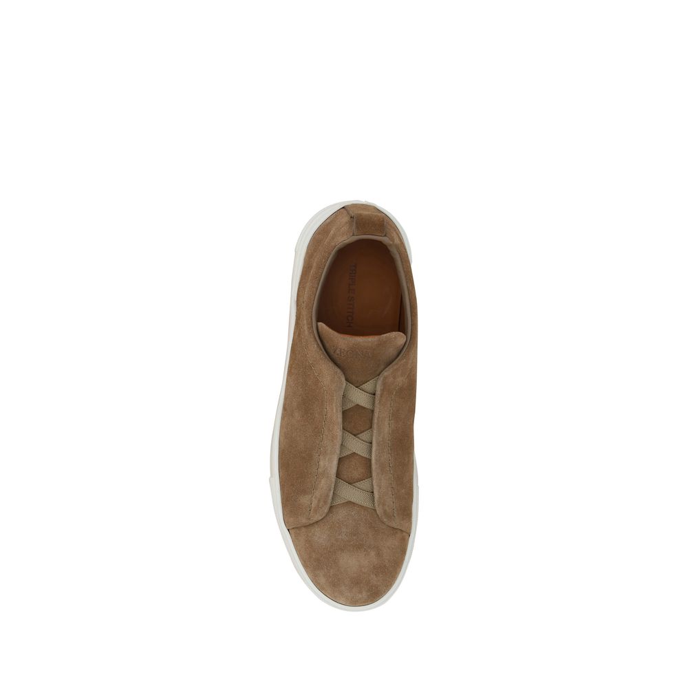 ZEGNA Brown Calf Leather Bos Taurus Low Top Sneakers