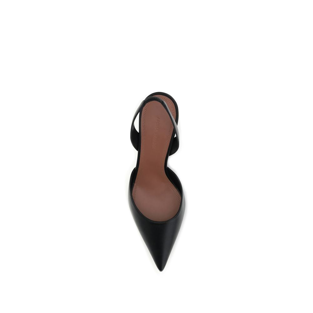 Amina Muaddi Black Calf Leather Bos Taurus Platform Pumps