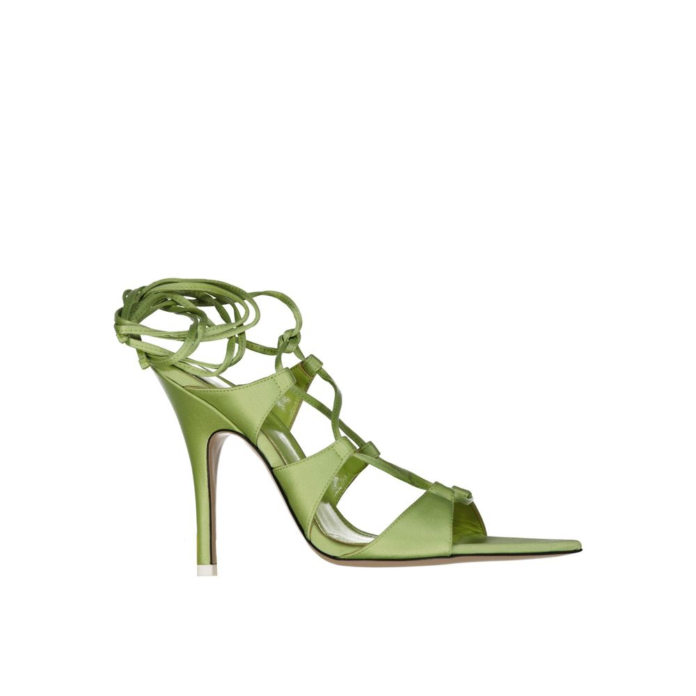 The Attico Green Silk Stiletto Heel Sandals