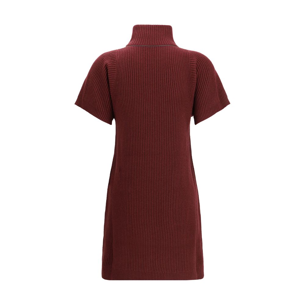Brunello Cucinelli Bordeaux Fleece Wool Casual Dress