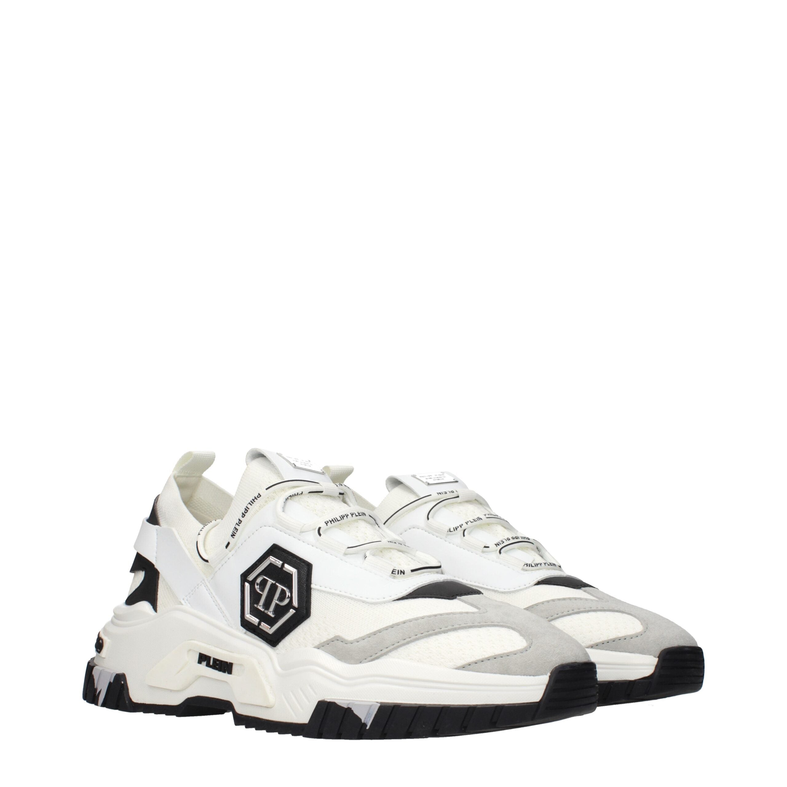 Philipp Plein White Fabric Chunky Sneakers