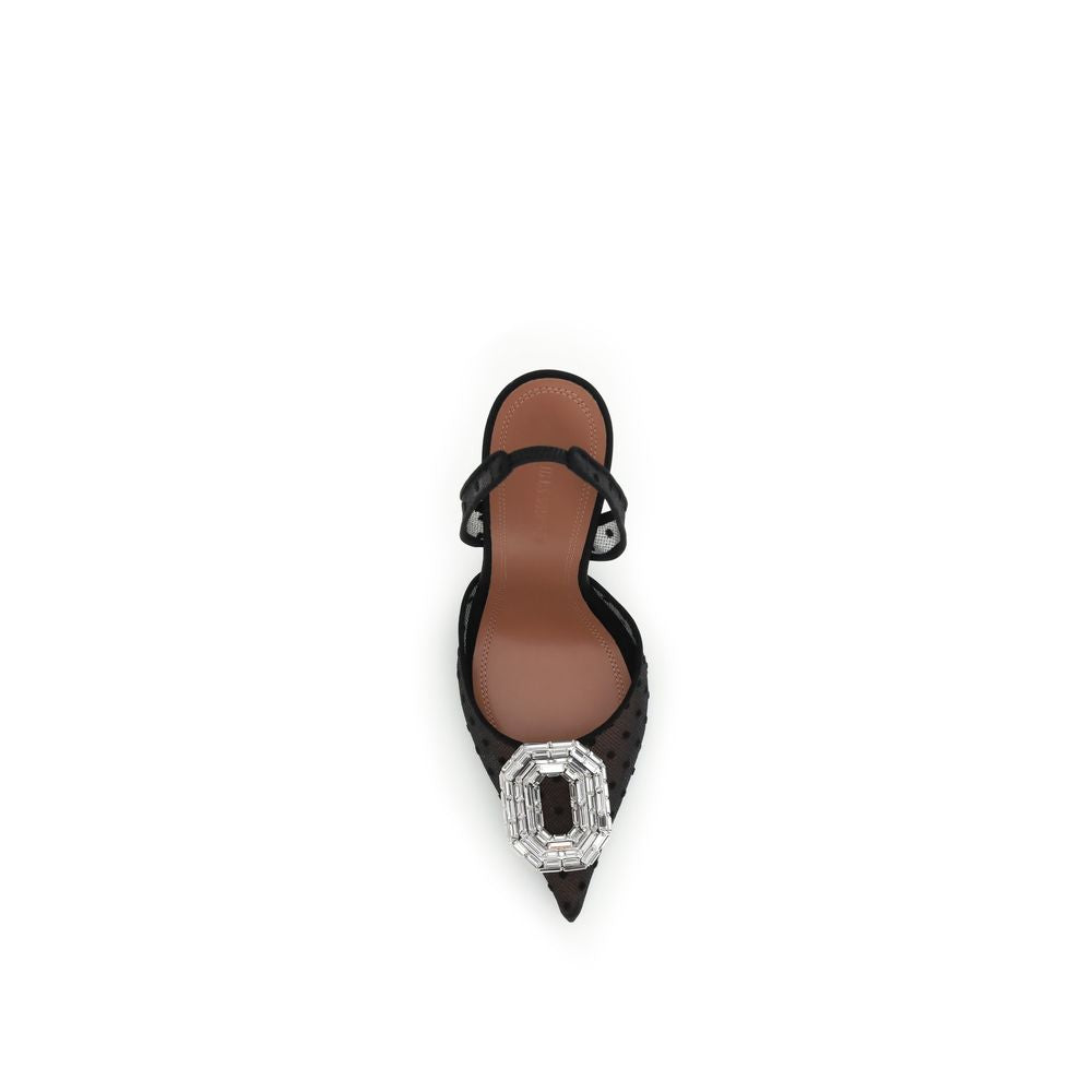 Amina Muaddi Black Silk Pumps