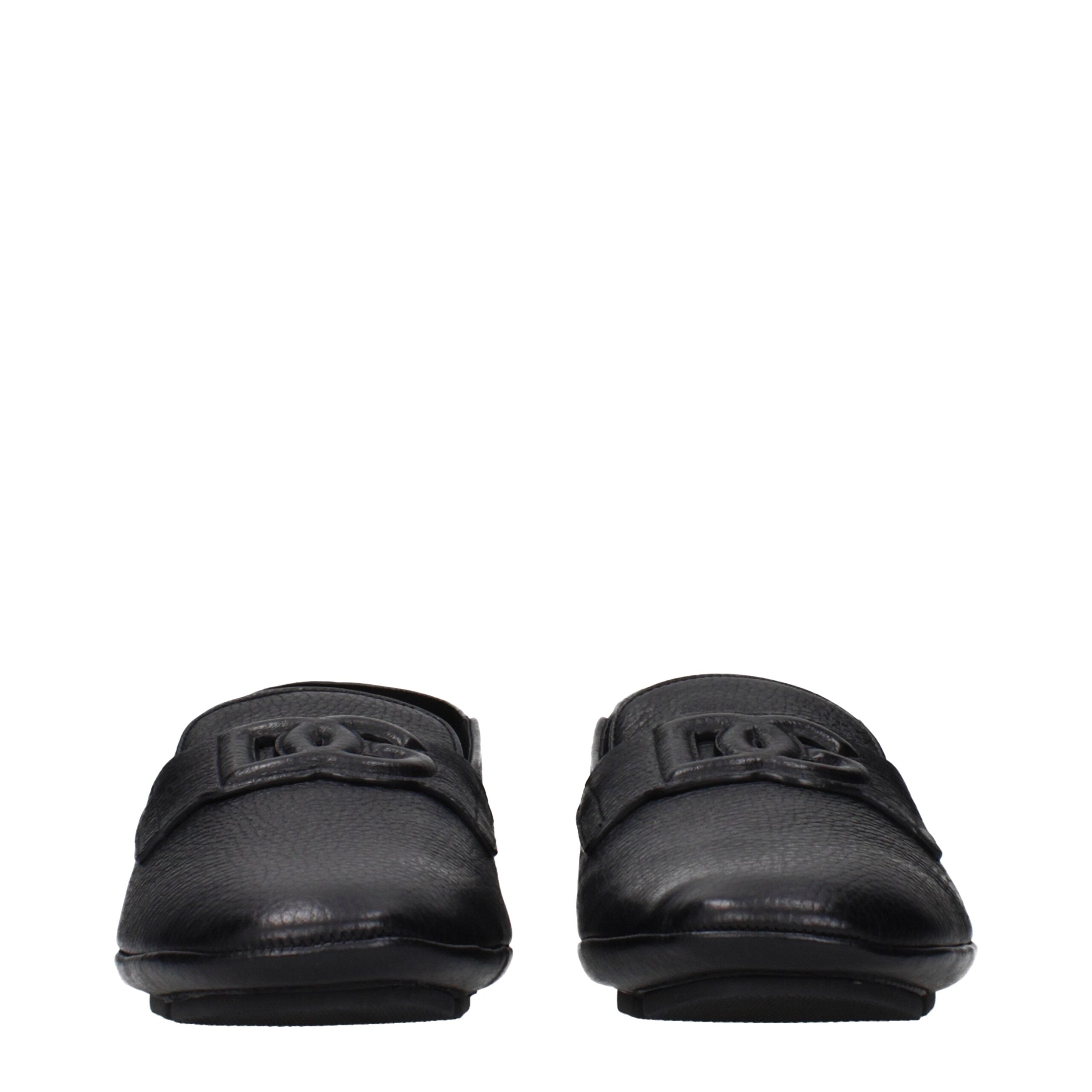 Dolce & Gabbana Black Leather Slip-On Loafers