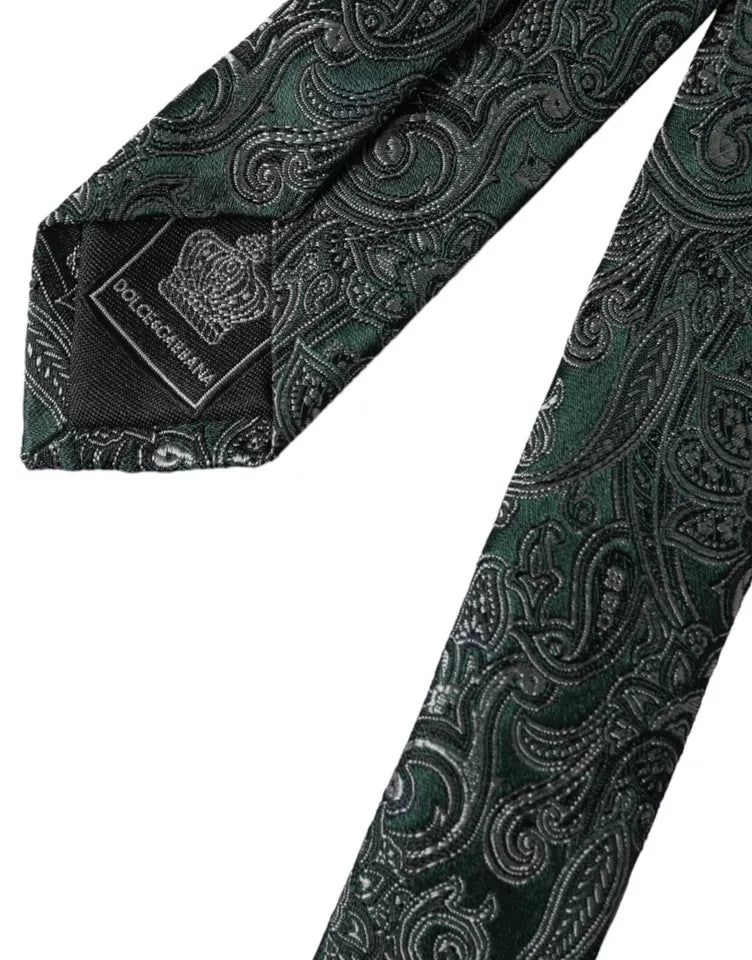Dolce &amp; Gabbana Πράσινη φλοράλ μοτίβο 100% μεταξωτή ρυθμιζόμενη ανδρική γραβάτα